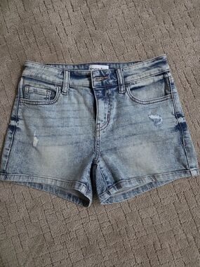 Studio Blue Light Blue Distressed High-Rise Jean Shorts